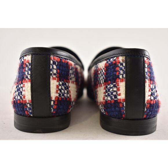 Gucci New Jordaan Blue Red White Black Tweed Check Loafer Mule Slipper Flat 38.5 - Picture 13 of 14
